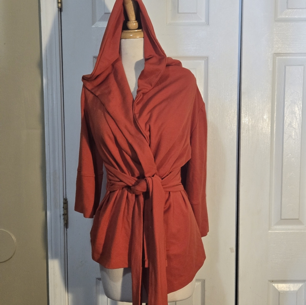 Trendy Orange Long Sleeve Wrap Hoodie XL